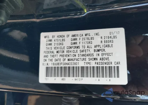 2017 Acura Tlx Technology Package from USA, damaged, VIN 19UUB3F5XHA002801